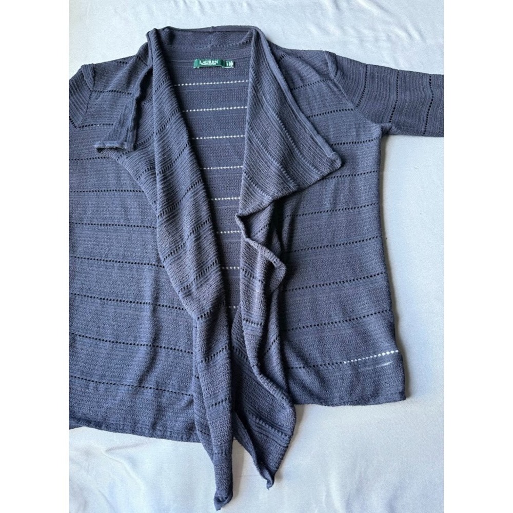 Lauren Ralph Lauren Cardigan Women L Blue Open Front Knit Lightweight‎ Sweater - Picture 3 of 16